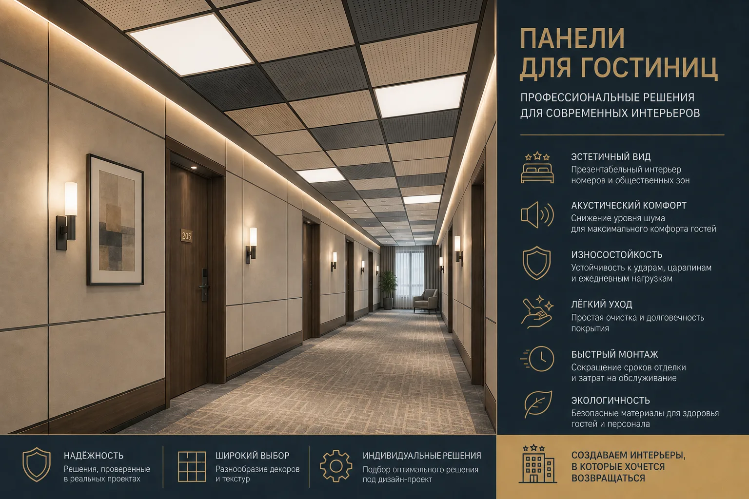 Панели для гостиниц и отелей: требования и подбор материалов